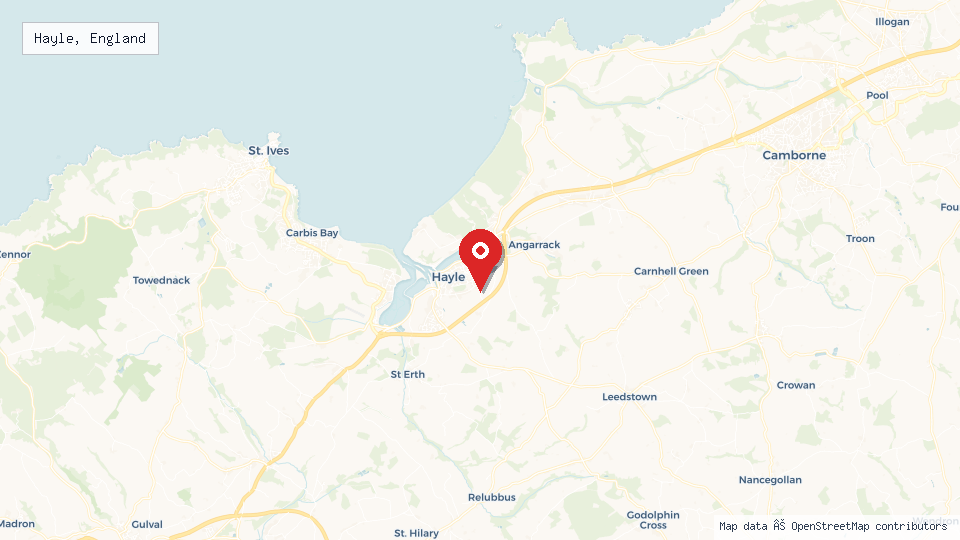 Street map of Hayle, England with location pin