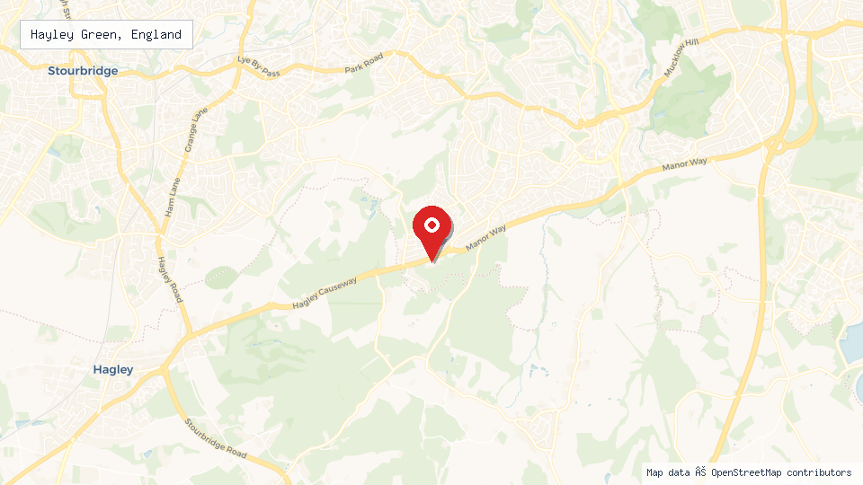 Street map of Hayley Green, England with location pin