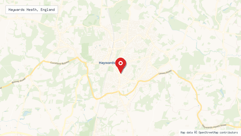 Street map of Haywards Heath, England with location pin