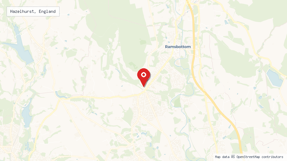 Street map of Hazelhurst, England with location pin