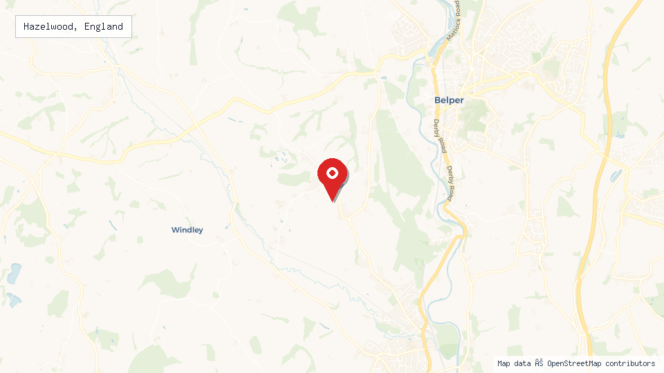 Street map of Hazelwood, England with location pin
