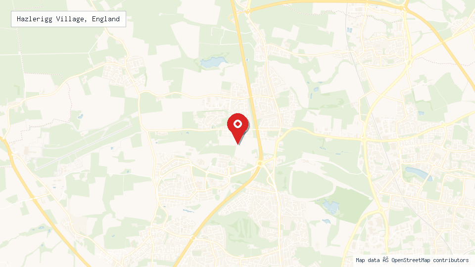Street map of Hazlerigg Village, England with location pin