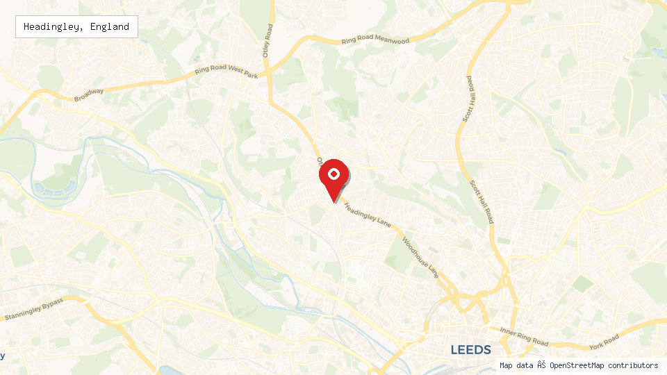 Street map of Headingley, England with location pin