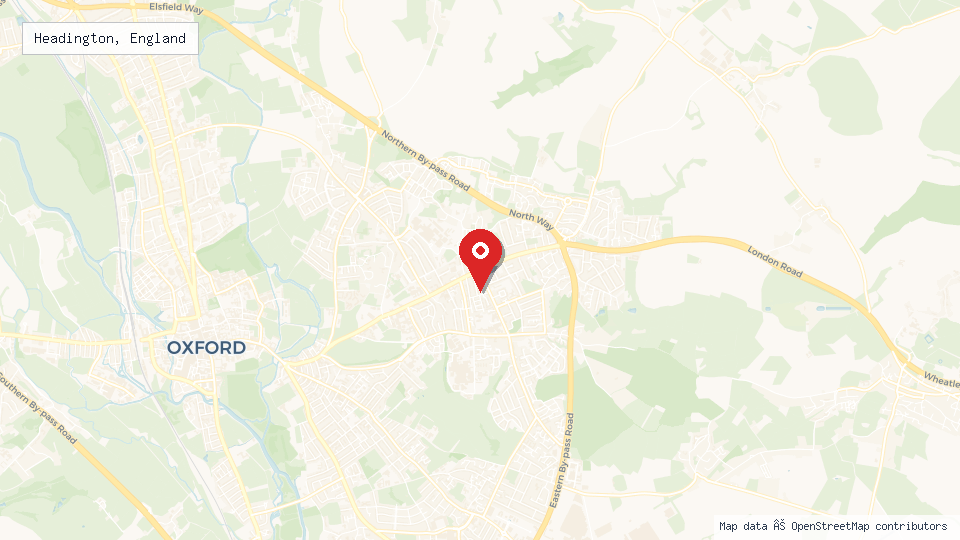 Street map of Headington, England with location pin