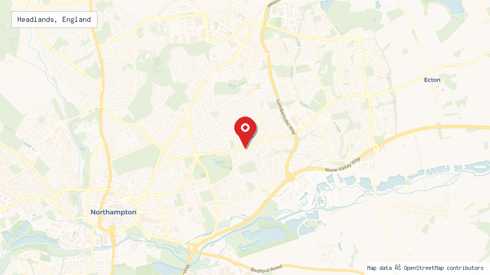 Street map of Headlands, England with location pin