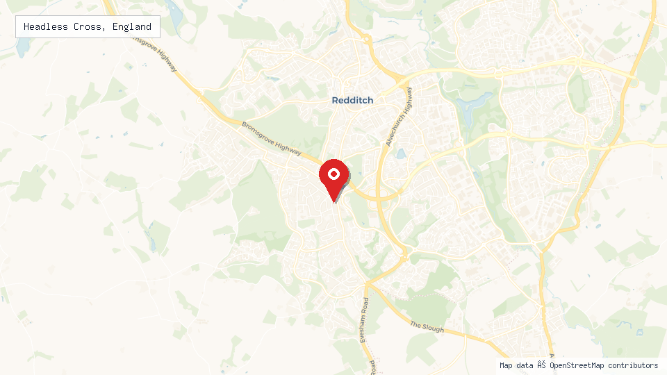 Street map of Headless Cross, England with location pin