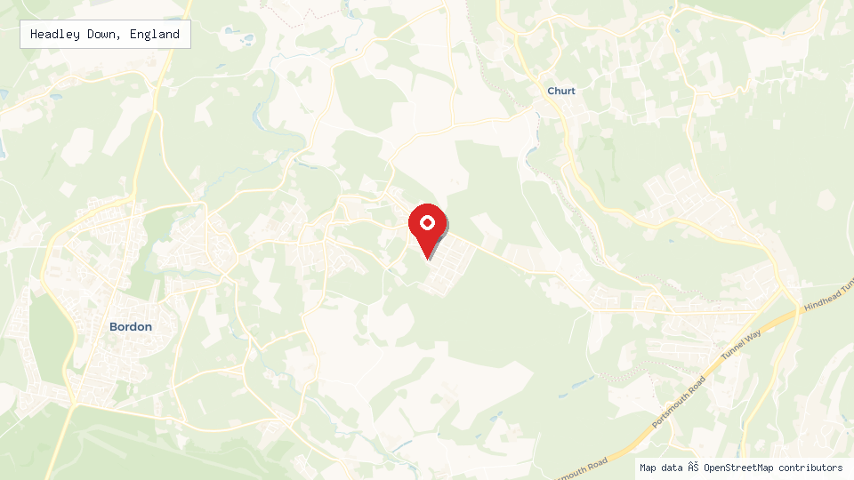 Street map of Headley Down, England with location pin
