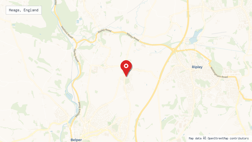 Street map of Heage, England with location pin