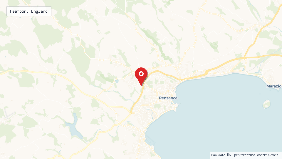 Street map of Heamoor, England with location pin