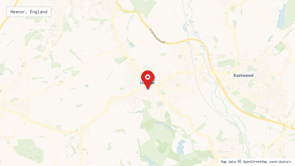 Street map of Heanor, England with location pin