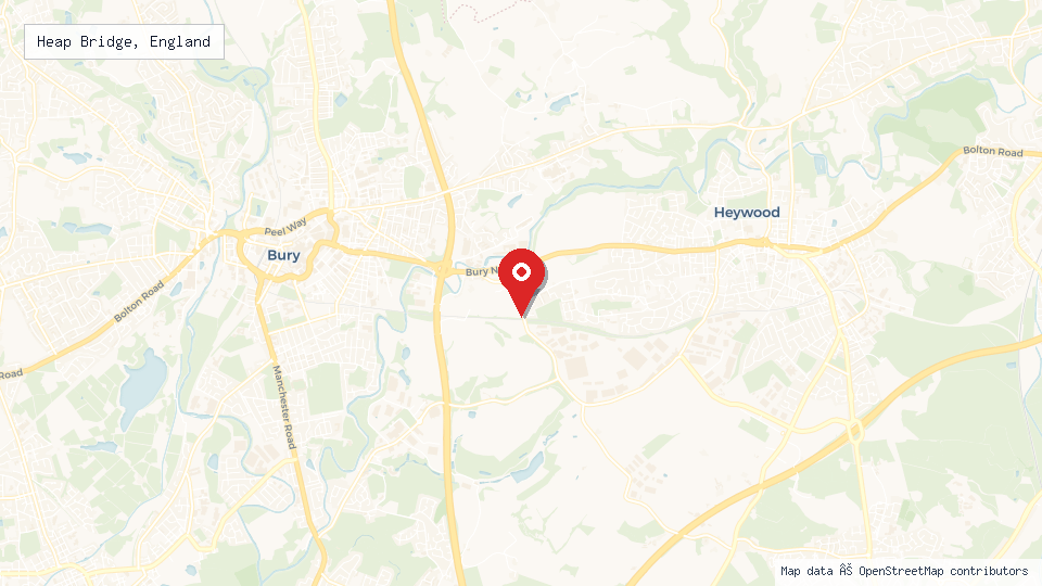 Street map of Heap Bridge, England with location pin