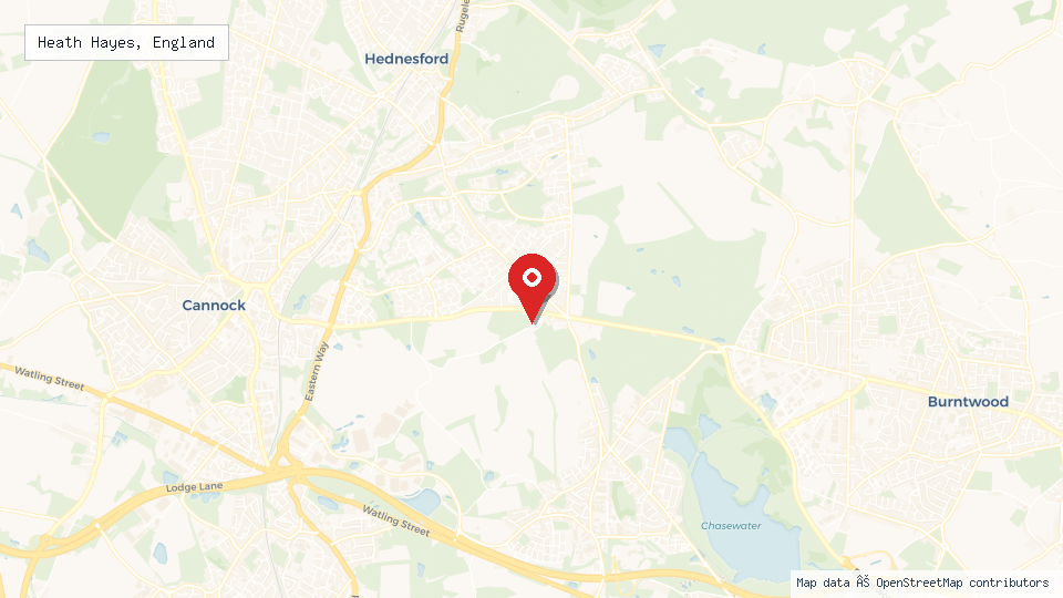 Street map of Heath Hayes, England with location pin
