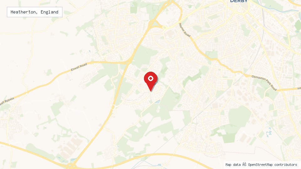Street map of Heatherton, England with location pin