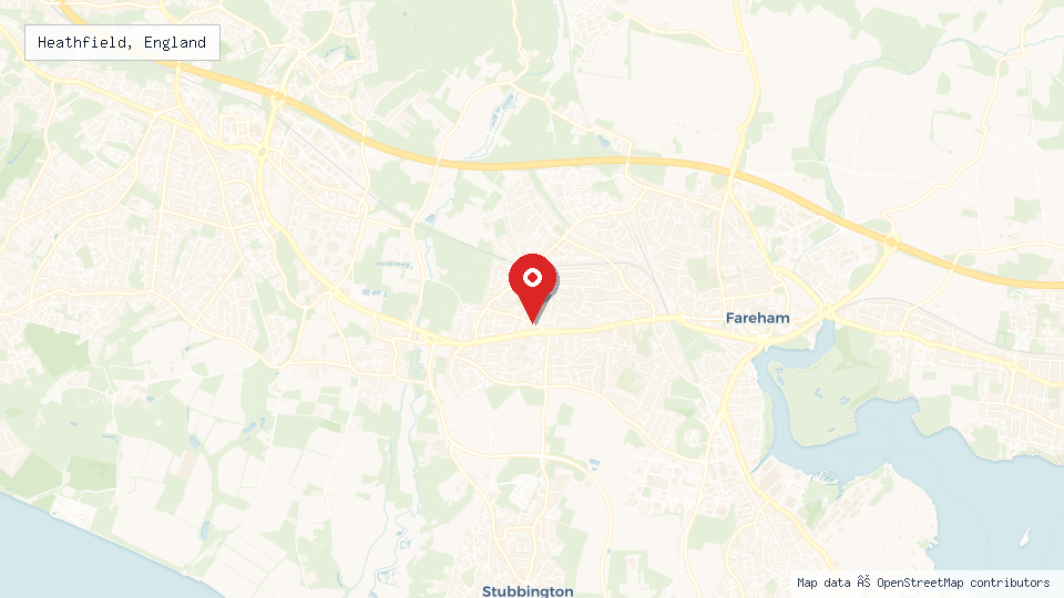 Street map of Heathfield, England with location pin