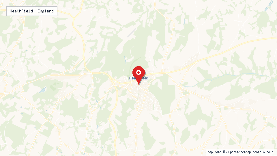 Street map of Heathfield, England with location pin