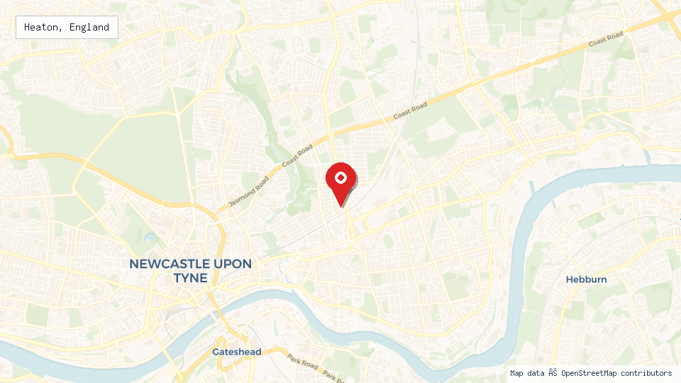 Street map of Heaton, England with location pin