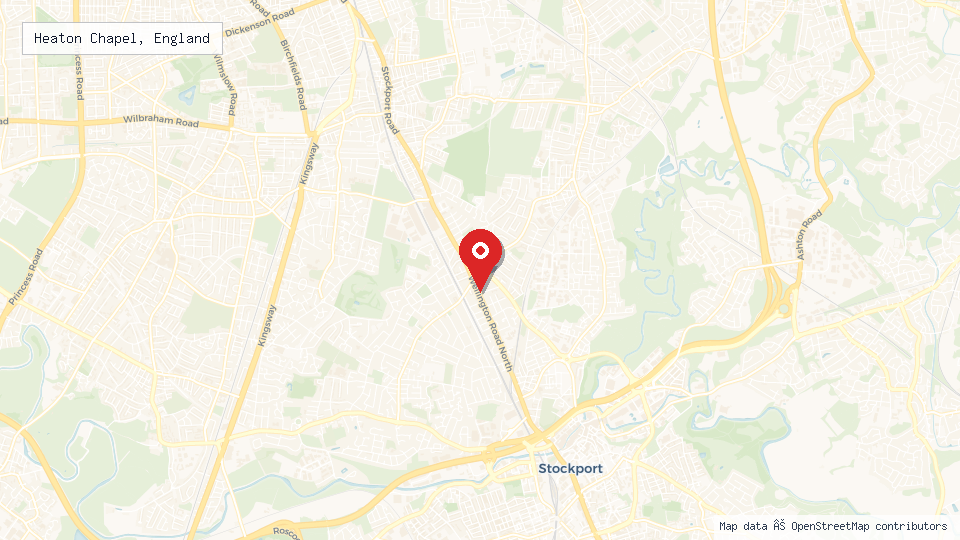 Street map of Heaton Chapel, England with location pin