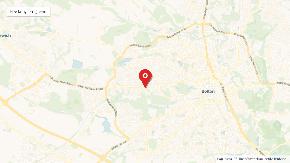 Street map of Heaton, England with location pin