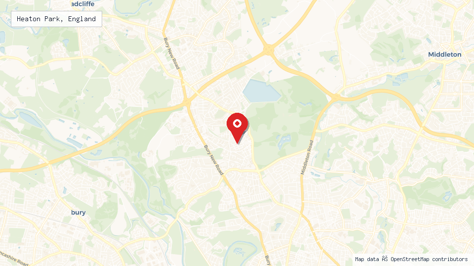 Street map of Heaton Park, England with location pin