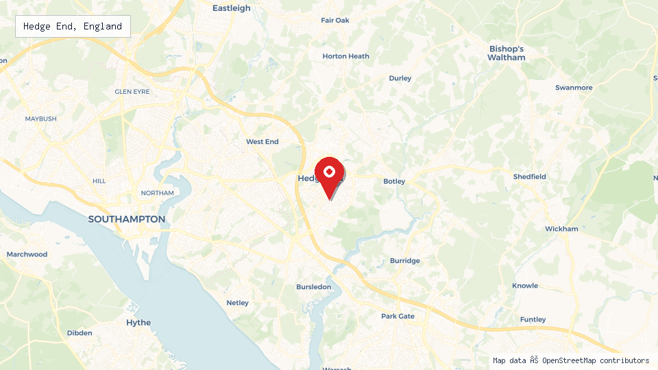Street map of Hedge End, England with location pin