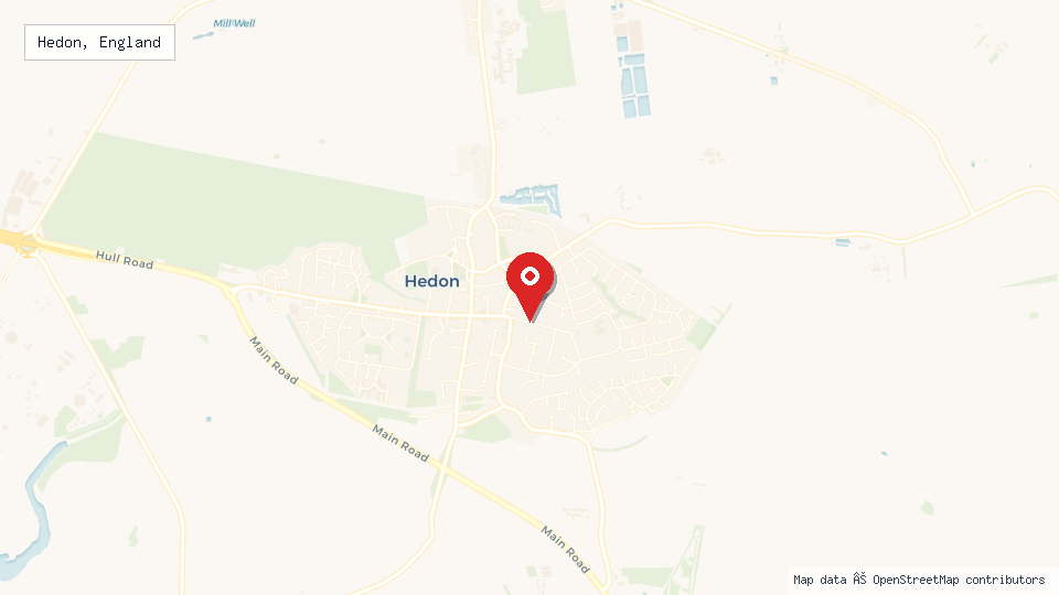 Street map of Hedon, England with location pin