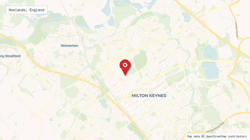Street map of Heelands, England with location pin