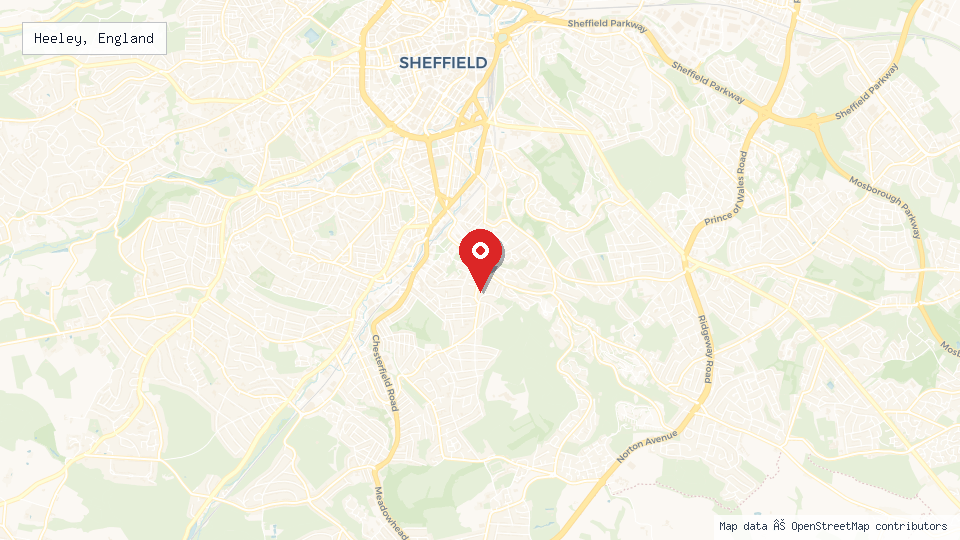Street map of Heeley, England with location pin