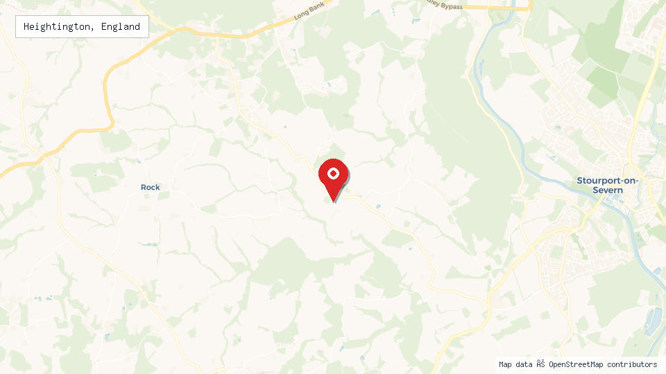 Street map of Heightington, England with location pin