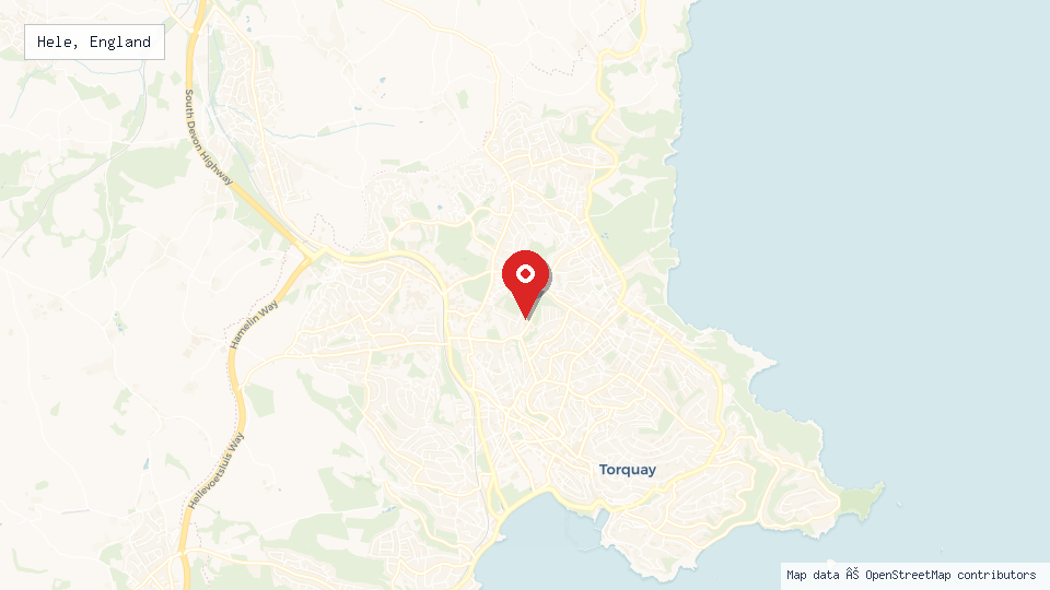 Street map of Hele, England with location pin