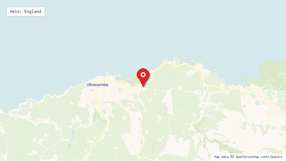 Street map of Hele, England with location pin