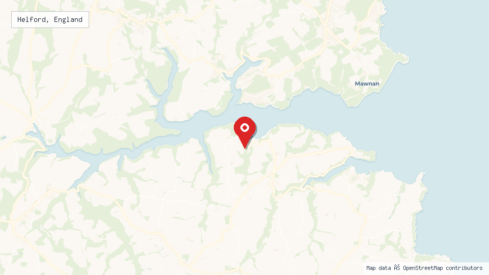 Street map of Helford, England with location pin