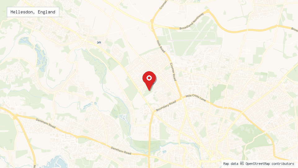Street map of Hellesdon, England with location pin