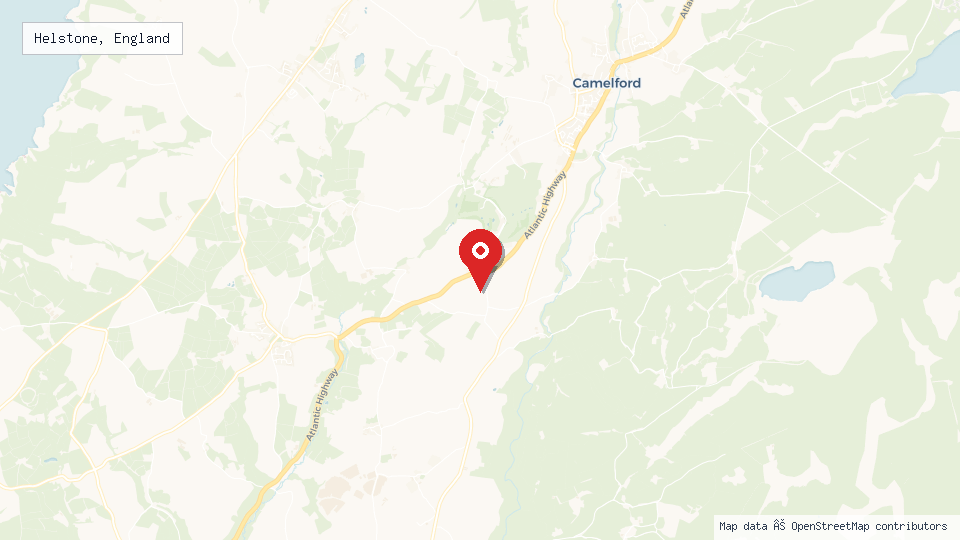 Street map of Helstone, England with location pin