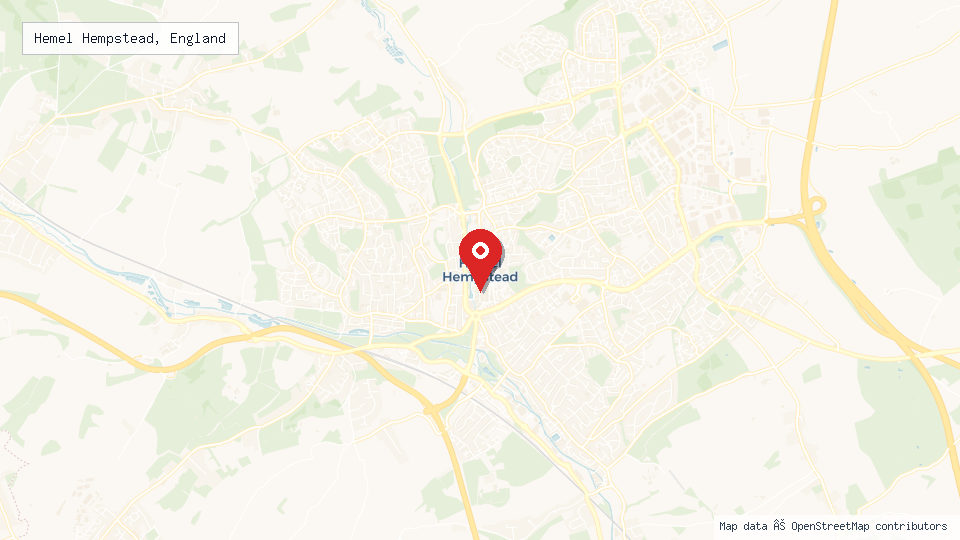 Street map of Hemel Hempstead, England with location pin