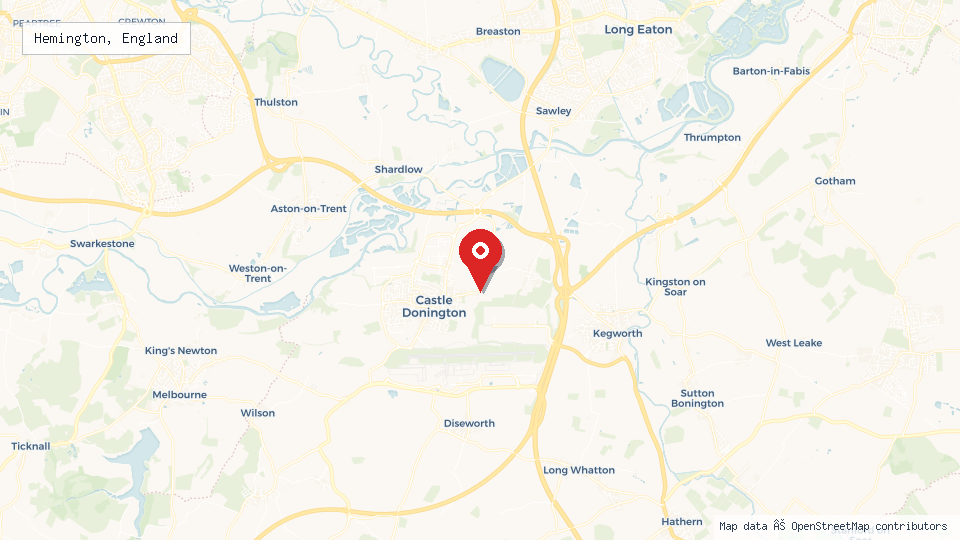 Street map of Hemington, England with location pin