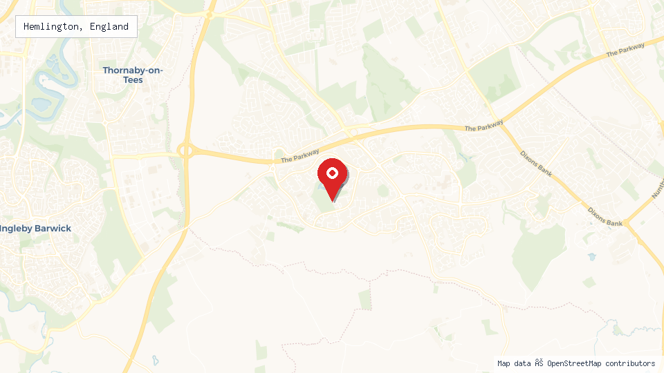 Street map of Hemlington, England with location pin