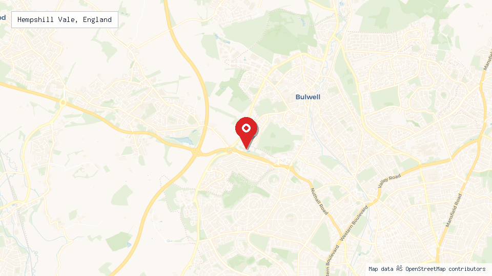 Street map of Hempshill Vale, England with location pin