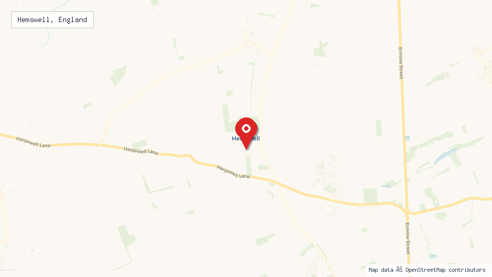 Street map of Hemswell, England with location pin