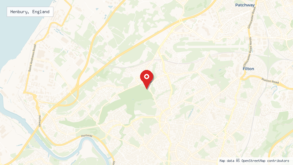 Street map of Henbury, England with location pin