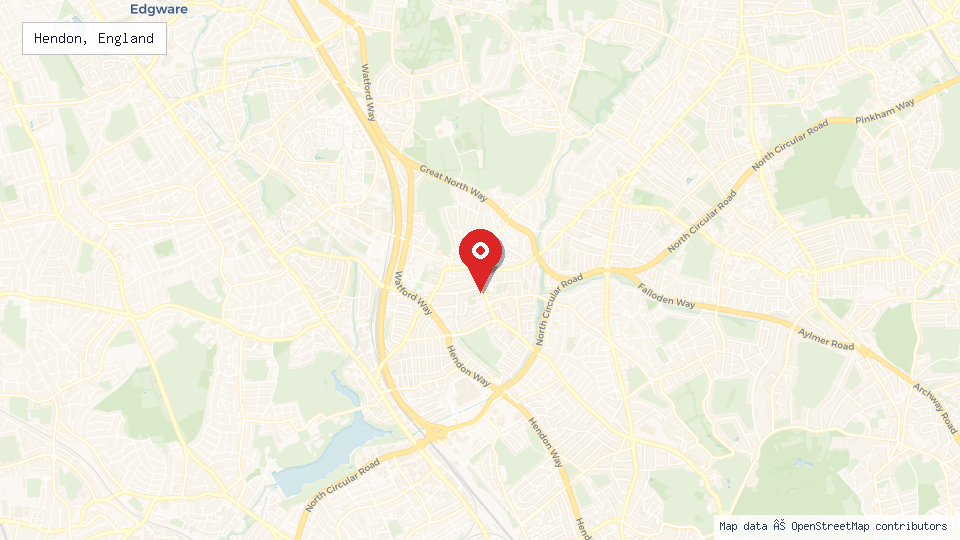 Street map of Hendon, England with location pin