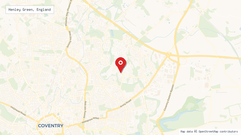Street map of Henley Green, England with location pin