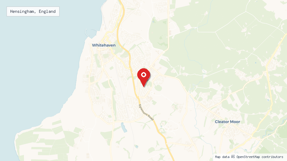 Street map of Hensingham, England with location pin