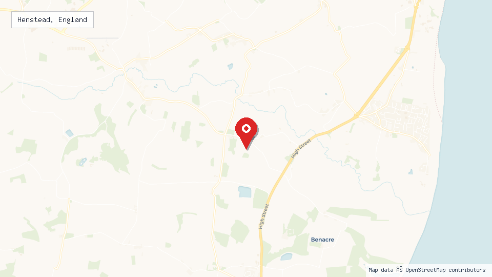 Street map of Henstead, England with location pin