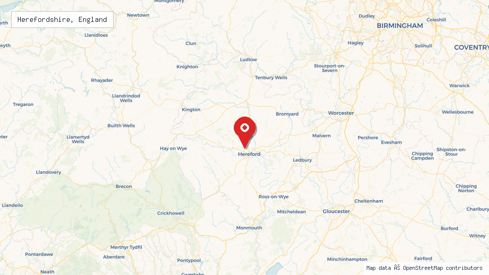 Street map of Herefordshire, England with location pin