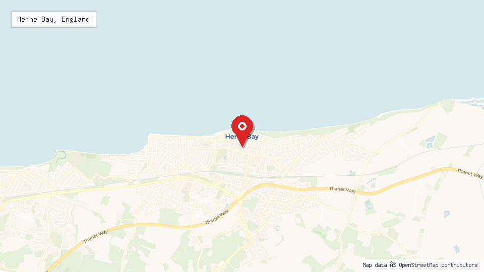Street map of Herne Bay, England with location pin