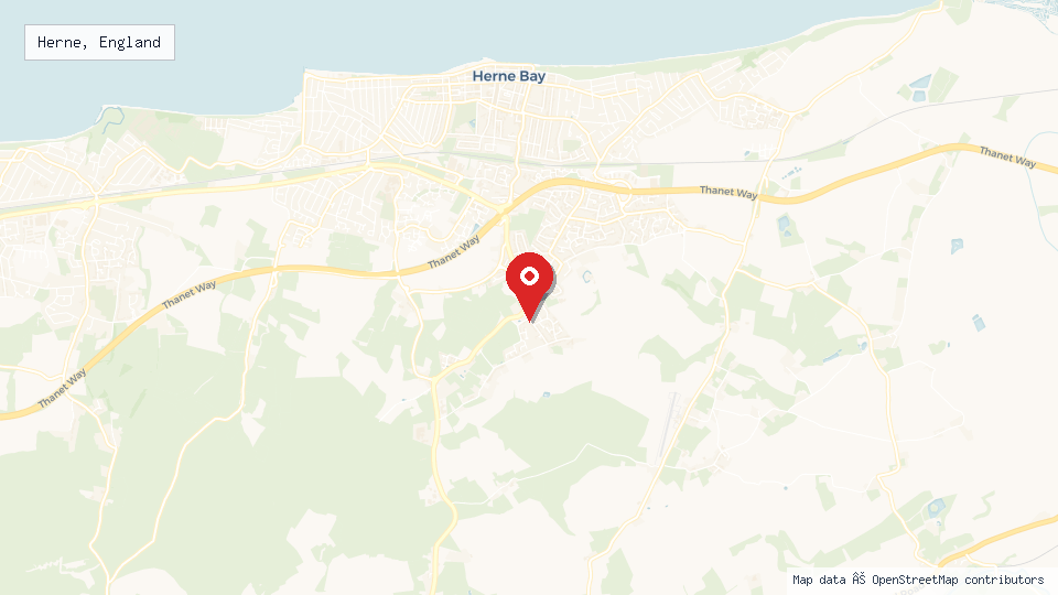 Street map of Herne, England with location pin