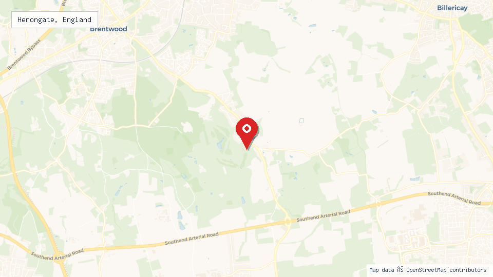 Street map of Herongate, England with location pin