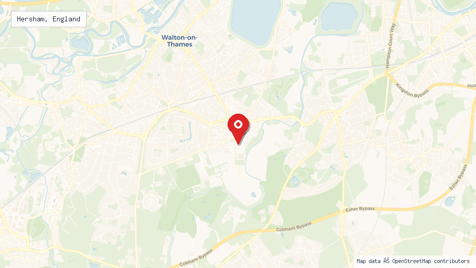 Street map of Hersham, England with location pin