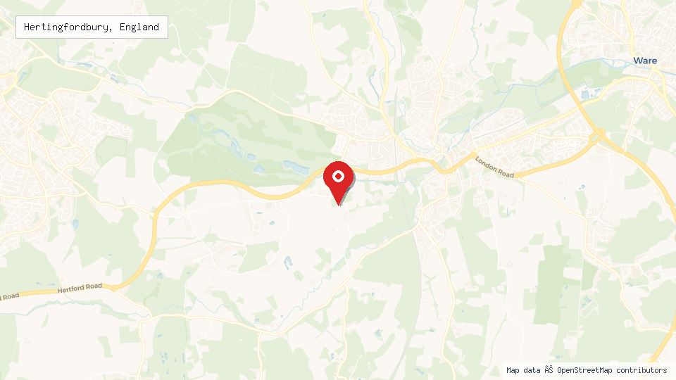 Street map of Hertingfordbury, England with location pin