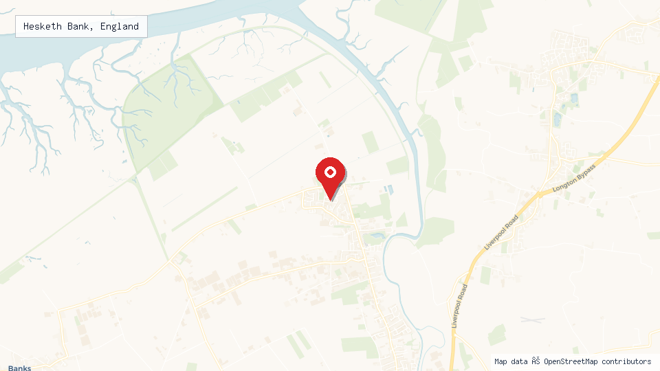 Street map of Hesketh Bank, England with location pin